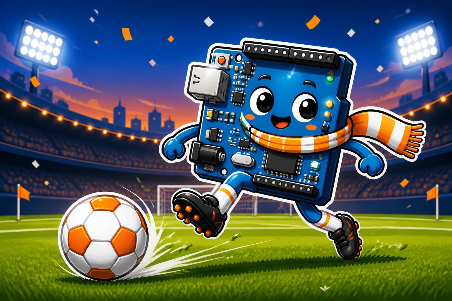 Arduino schopt een oranje voetbal in een stadion!